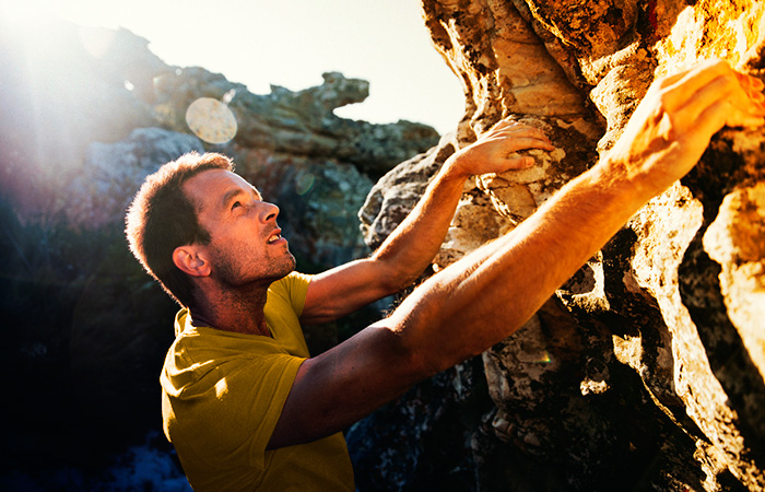 Climber deciding their next move